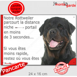 Rottweiler Tête, plaque humour attention au chien "parcourt Distance Niche - Portail moins 3 secondes, rapide" photo Rott