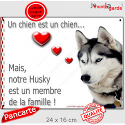 Husky Gris, plaque "Membre de la Famille" 24 cm Love