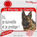 Berger Allemand poils courts, plaque portail rouge "Je Monte la Garde, surveille protège" 24 cm RED