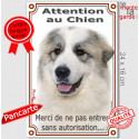 Montagne des Pyrénées avec taches, plaque portail verticale "Attention au Chien" 24 cm VL