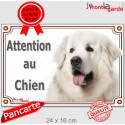 Montagne des Pyrénées tout blanc, plaque portail "Attention au Chien" 24 cm LUX