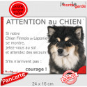 Chien Finnois de Laponie, plaque portail humour "Attention au Chien, Jetez Vous au Sol" 24 cm JET