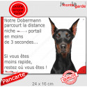 Dobermann nor et feu, plaque portail humour "parcourt distance Niche - Portail" 24 cm