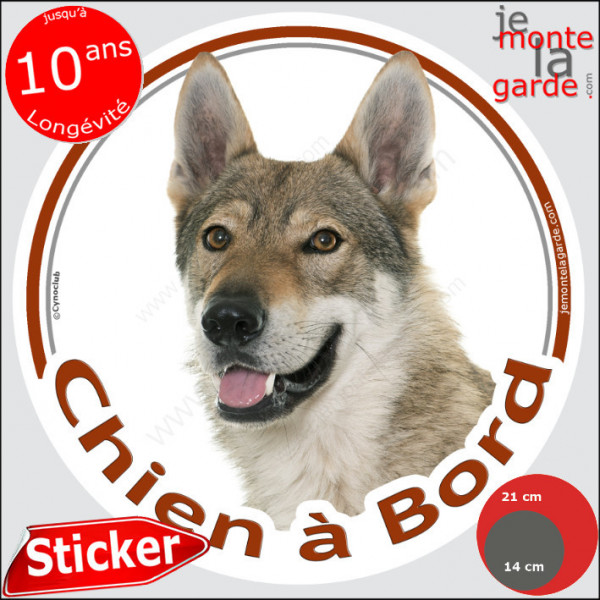 Chien Loup Tchèque, sticker autocollant rond "Chien à Bord" Disque adhésif vitre voiture photo tchécoslovaque