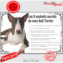 Bull Terrier bringé, plaque "les 8 Souhaits Secrets" 24 cm CDT,