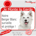 Berger Blanc Suisse, plaque portail rouge "Je Monte la Garde, surveille protège" 2 Tailles RED D