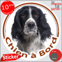 Springer Anglais Spaniel noir, sticker voiture rond "Chien à Bord" 2 tailles D