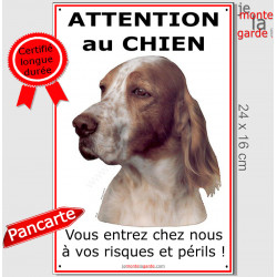 Setter Anglais orange, plaque portail verticale "Attention au Chien" 24 cm ECO