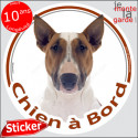 Bull Terrier fauve, sticker voiture rond "Chien à Bord" 14 cm