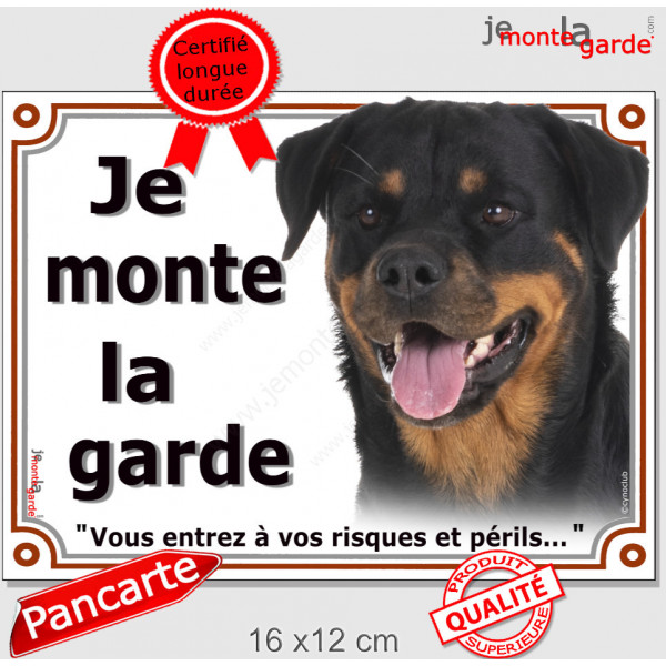 Rottweiler Tête, plaque portail "Je Monte la Garde, risques et périls" pancarte, panneau attention au chien photo Rott