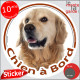 Golden Retriever, sticker autocollant rond "Chien à Bord" Disque photo adhésif vitre voiture photo