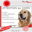 Golden Retriever, plaque portail humour "Attention au Chien, Jetez Vous au Sol" 24 cm JET