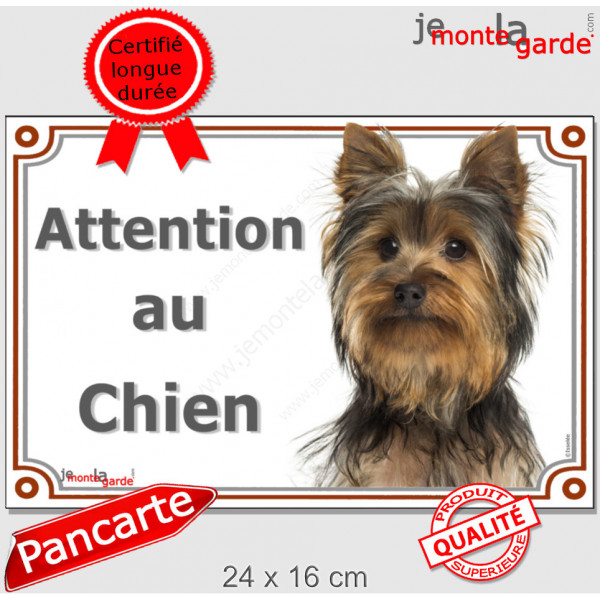 Yorkshire Terrier Tête, plaque portail "Attention au Chien" panneau affiche pancarte photo York