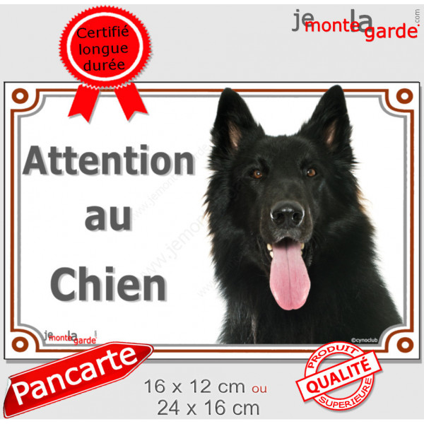 Berger Belge Groenendael, plaque portail "Attention au Chien" pancarte panneau photo