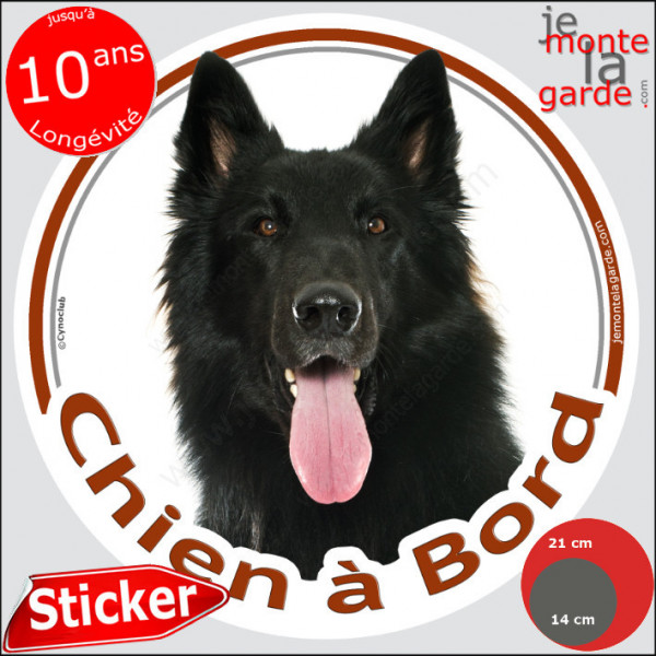 Berger Belge Groenendael Tête, sticker autocollant rond "Chien à Bord" Disque photo adhésif vitre voiture