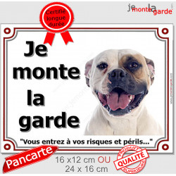 Bouledogue Américain fauve, plaque portail "Je Monte la Garde" 2 tailles LUX D