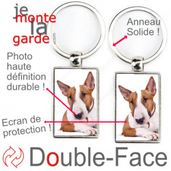 Porte-Clefs Métal, double face photo Bull Terrier fauve et blanc