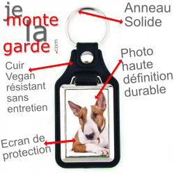 Porte-Clefs cuir vegan, photo Bull Terrier fauve et blanc