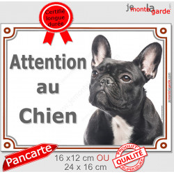 Bouledogue Français noir Bringé Tête, Plaque portail "Attention au chien" panneau photo affiche pancarte