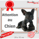 Bouledogue Français noir bringé Couché, plaque portail "Attention au Chien" pancarte photo panneau bringué