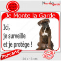 Boxer Bringé, plaque portail rouge "Je Monte la Garde, surveille protège" 24 cm RED