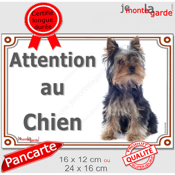 Yorkshire Terrier Assis, Plaque portail Attention au Chien ! panneau affiche pancarte York photo