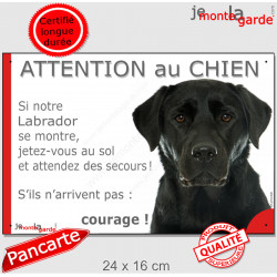 Labrador Noir, plaque portail humour "Attention au Chien, Jetez Vous au Sol" 24 cm JET