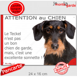 Plaque portail humour "Attention au Chien, le Teckel poils durs est une sonnette" 24 cm RNG