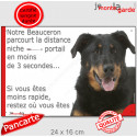 Beauceron noir et feu, plaque humour "parcourt distance Niche - Portail" 24 cm 3SEC