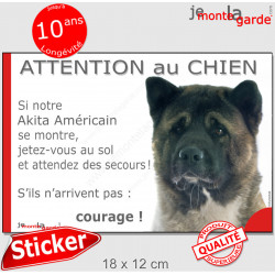 Akita Américain, sticker humour"Jetez Vous au Sol, Attention au Chien" 18 cm JET