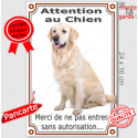 Golden Retriever, plaque portail verticale "Attention au Chien" 24 cm VL