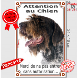 Griffon Korthals Tête, plaque portail verticale "Attention au Chien, interdit sans autorisation" pancarte panneau affiche photo