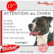 Amstaff noir & blanc, Sticker humour "Attention au Chien, montre, jetez-vous au sol et attendez secours" autocollant photo