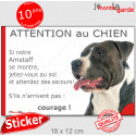 Amstaff noir et blanc, sticker humour"Jetez Vous au Sol, Attention au Chien" 18 cm JET