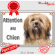 Lhassa Apso fauve marron, plaque portail "Attention au Chien" pancarte panneau photo