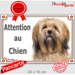 Lhassa Apso fauve marron, plaque portail "Attention au Chien" pancarte panneau photo