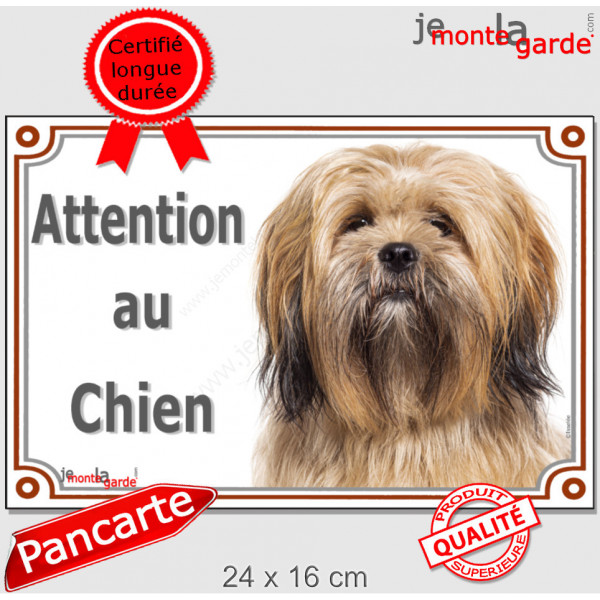 Lhassa Apso fauve marron, plaque portail "Attention au Chien" pancarte panneau photo