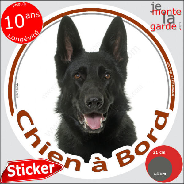 Berger Allemand poils courts tout noir, sticker autocollant rond "Chien à Bord" voiture auto vitre disque adhésif photo