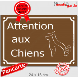 Plaque Portail "Attention aux Chiens" Rue Marron pluriel 24 cm