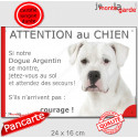 Dogue Argentin, plaque portail humour "Attention au Chien, Jetez Vous au Sol" 24 cm JET