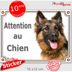 Berger Allemand noir et feu poils longs, panneau autocollant "Attention au Chien" Pancarte photo sticker adhésif porte entrée