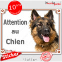 Berger Allemand poils longs, autocollant extérieur "Attention au Chien" 16 cm