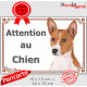 Basenji fauve et blanc, plaque portail "Attention au Chien" pancarte panneau photo