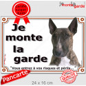 Bull Terrier bringé, plaque portail "Je Monte la Garde" 24 cm LUX