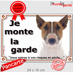 Bull Terrier fauve, plaque portail "Je Monte la Garde" 24 cm LUX