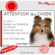 Berger Shetlands fauve, plaque portail humour "Attention au Chien, Jetez Vous au Sol, attendez secours, courage" photo Sheltie