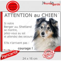 Berger Shetland Bleu Merle, plaque portail humour "Attention au Chien, Jetez Vous au Sol" 24 cm JET