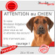 Rhodesian Ridgeback, plaque portail humour "Attention au Chien, Jetez Vous au Sol, attendez secours, courage" pancarte photo