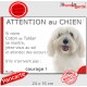 Coton de Tuléar tout blanc, plaque portail humour "Attention au Chien, Jetez Vous au Sol, attendez secours, courage" photo