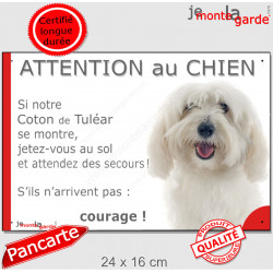 Coton de Tuléar, plaque humour "Attention au Chien, Jetez Vous au Sol" 24 cm JET